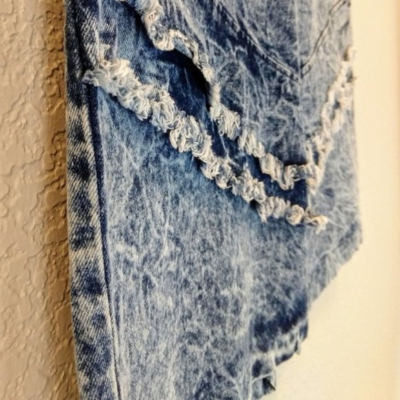 Vintage 80's acid stone wash jean skirt fringe - Picture 7 of 8